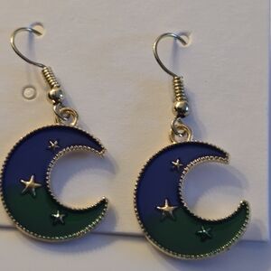 Celestial Blue and Green Moon Earrings